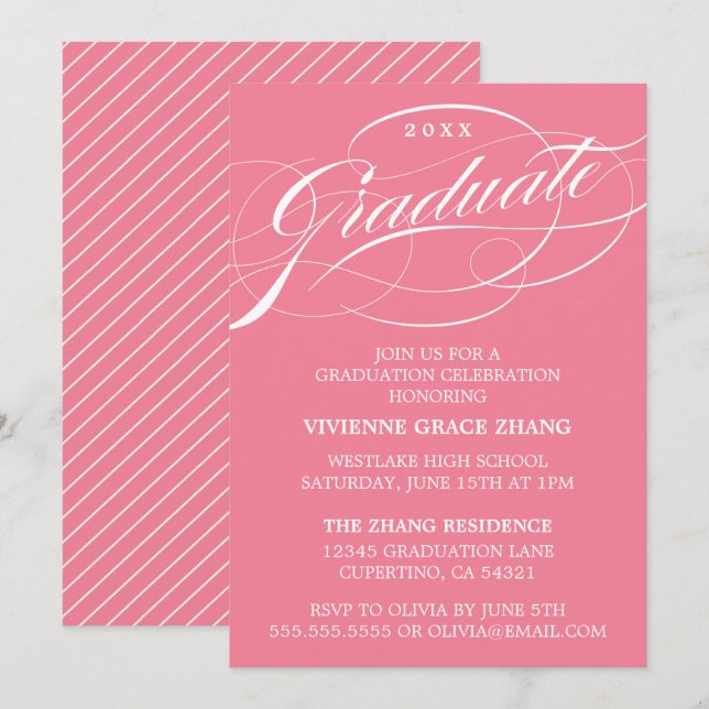 ELEGANTE INVITACIÓN DEL PARTIDO DE GRADUADO SCRIPT (Anverso / Reverso)