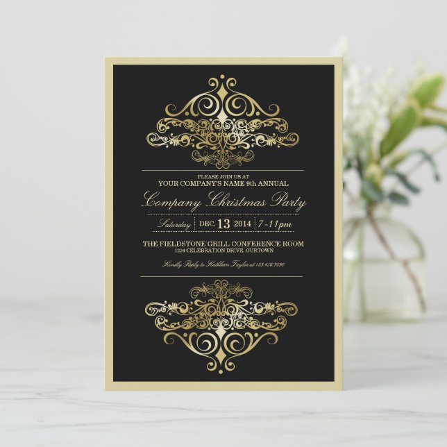 Elegante invitación del partido de Navidades de em (Anverso de pie)
