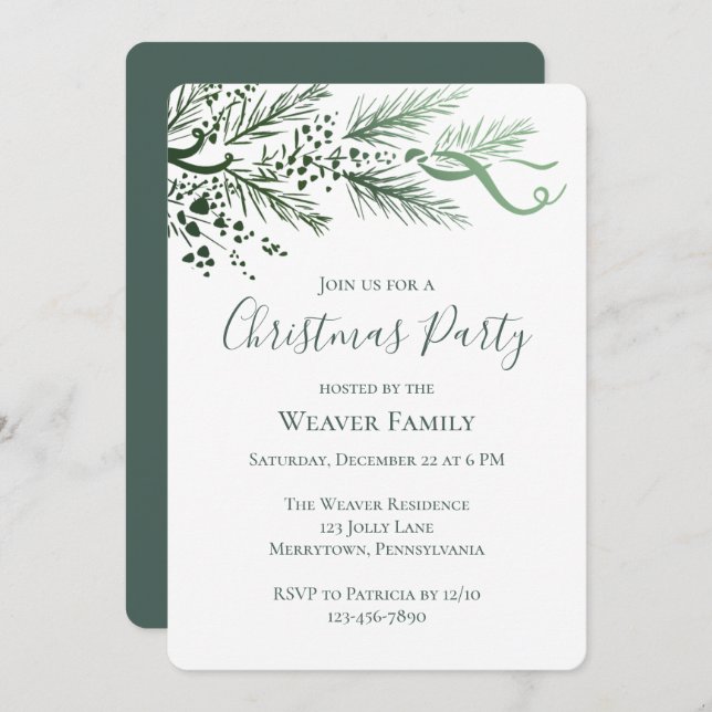 Elegante invitación del Partido de Navidades de Pi (Anverso / Reverso)