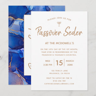 Elegante Invitación del Séder de Pascua de Oro Azu