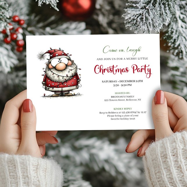 Elegante Invitación Divertida de Fiesta Navideña d (Elegant Funny Santa Claus Holiday Party Invite)