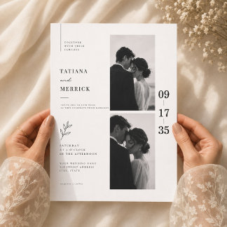 Elegante invitación doble foto negro y blanco