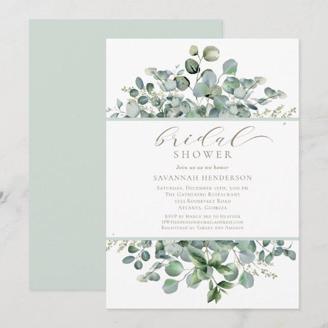 Elegante Invitación Editable para Bridal Shower Fl (Anverso / Reverso)
