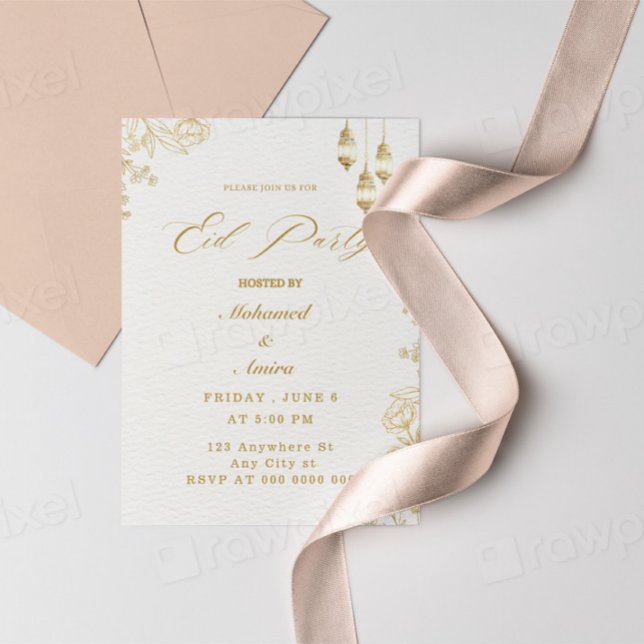 elegante invitación eid mubarak Floral Beige Musli (Subido por el creador)