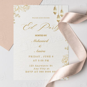 elegante invitación Eid Mubarak Floral Beige Musul