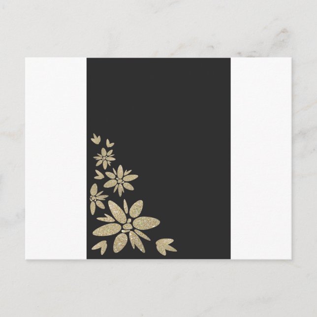 Elegante invitación en blanco negro con flores de  (Anverso)