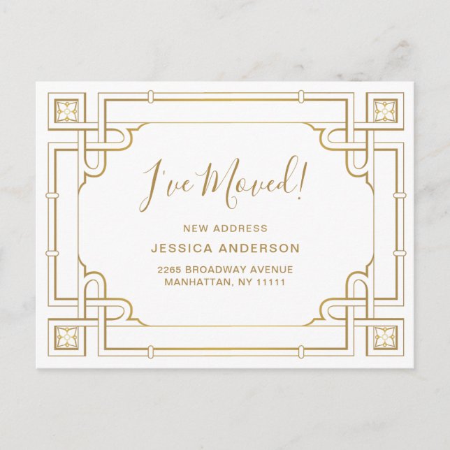 Elegante Invitación en movimiento Art Deco Dorado (Anverso)