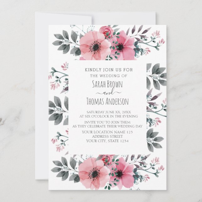 ELEGANTE INVITACIÓN EN ROSA Y BLANCO (Anverso)