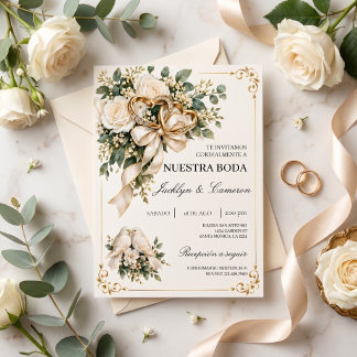 Elegante Invitación Española con Anillo de Boda de