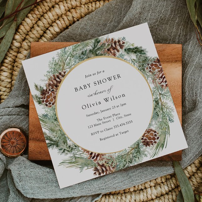 Elegante Invitación Evergreen de Invierno a Baby S (Subido por el creador)