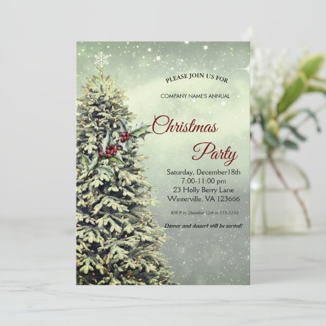 Elegante invitación festiva de árbol de Navidad (Anverso de pie)