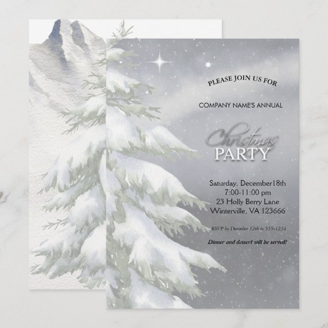 Elegante invitación festiva de árbol de Navidad (Anverso / Reverso)