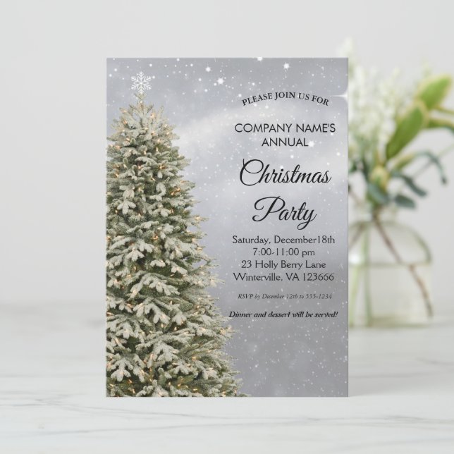 Elegante invitación festiva de árbol de Navidad (Anverso de pie)