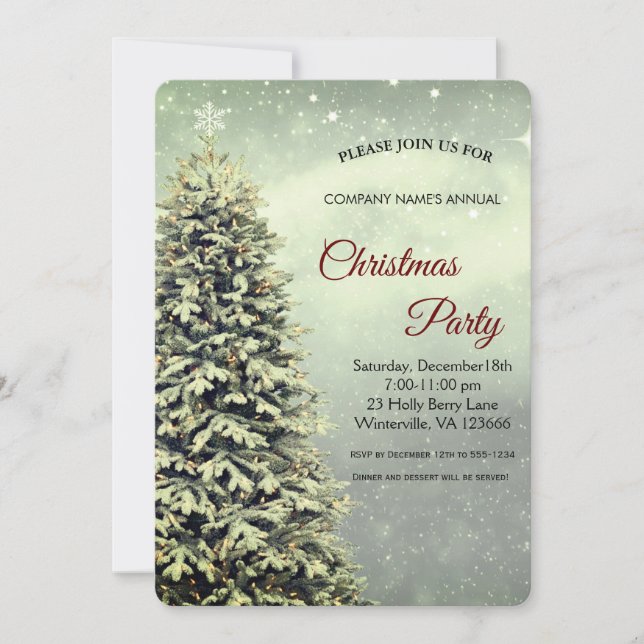 Elegante invitación festiva de árbol de Navidad (Anverso)