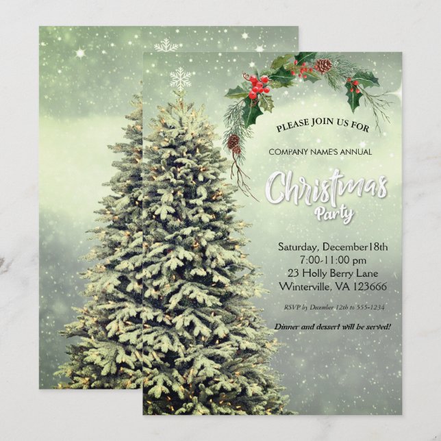 Elegante invitación festiva de árbol de Navidad (Anverso / Reverso)