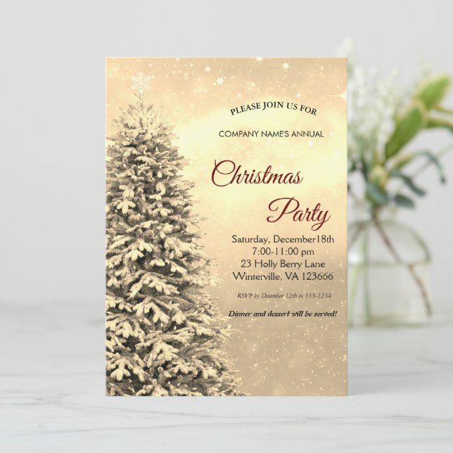 Elegante invitación festiva de árbol de Navidad (Anverso de pie)