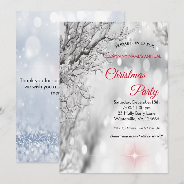 Elegante invitación festiva de Navidad (Anverso / Reverso)