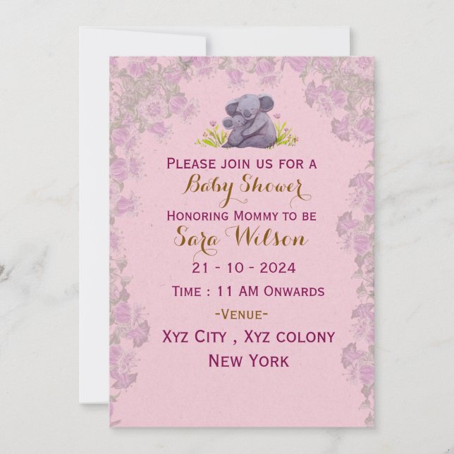 Elegante invitación floral a Baby Shower (Anverso)