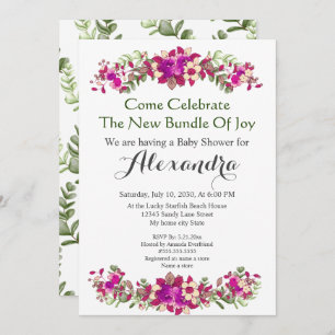 Elegante invitación floral a Baby Shower Eucalyptu