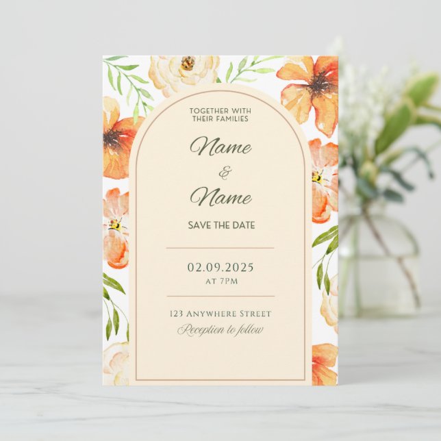 Elegante invitación floral a la boda (Anverso de pie)