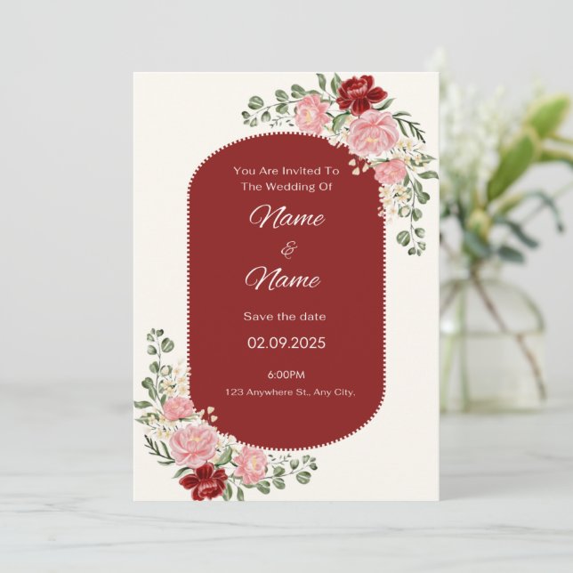 Elegante invitación floral a la boda (Anverso de pie)