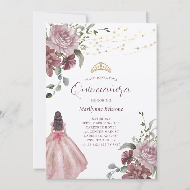 Elegante invitación floral a la princesa floral a  (Anverso)