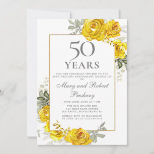 Elegante invitación floral amarilla del 50 anivers
