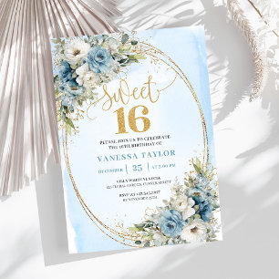 Elegante Invitación Floral Azul Polvoriento Eucali