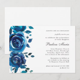 Elegante invitación Floral Azul Quinceañera