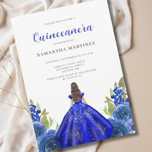 Elegante invitación Floral Azul Quinceañera