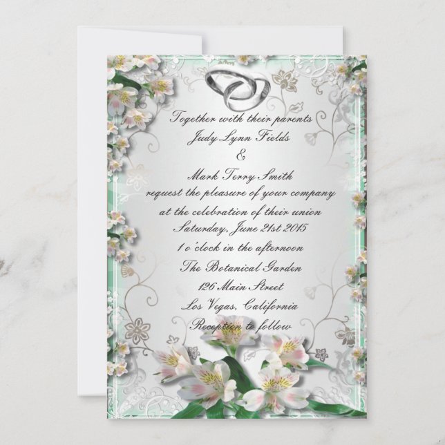 Elegante invitación floral blanca (Anverso)