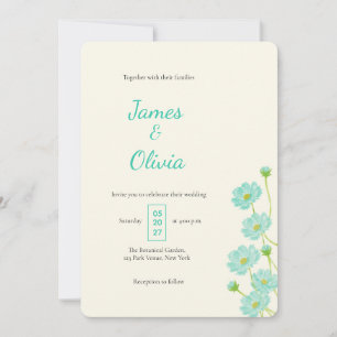 Elegante Invitación Floral de Acuarela Azul Turque