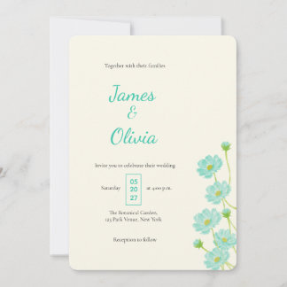 Elegante Invitación Floral de Acuarela Azul Turque