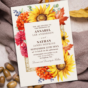 Elegante Invitación floral de acuarela de otoño