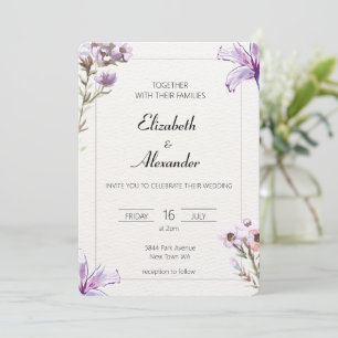 Elegante invitación floral de boda flores moradas