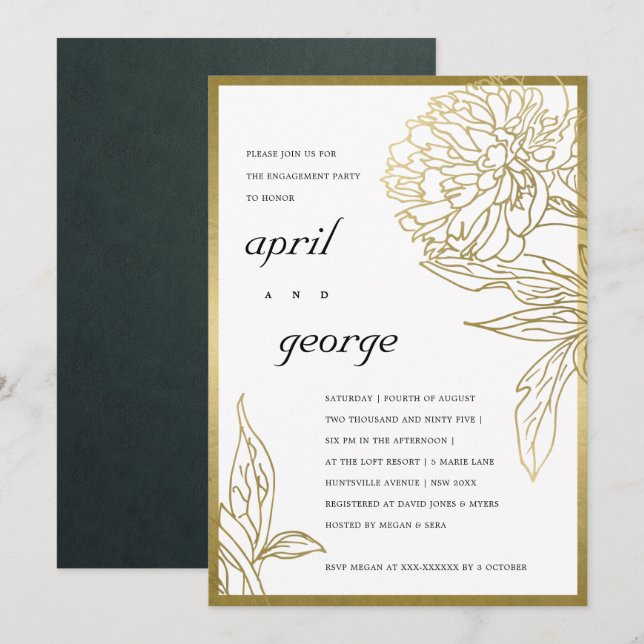 ELEGANTE INVITACIÓN FLORAL DE CLASE DE RELIEVE MET (Anverso / Reverso)