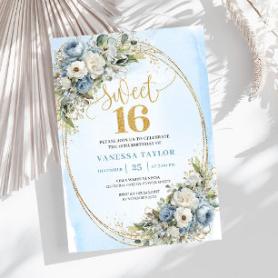 Elegante Invitación Floral de Dulces Dieciséis en 