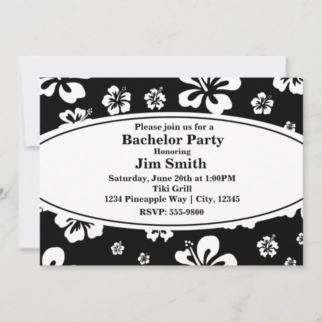 Elegante Invitación floral de Hibiscus en blanco y (Anverso)