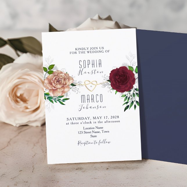 Elegante invitación floral de la Marina de Borgoña (Subido por el creador)