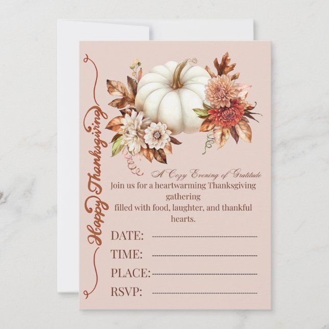 Elegante invitación floral de otoño con calabaza (Anverso)