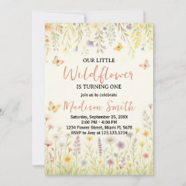 Elegante invitación floral de primer cumpleaños