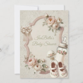 Elegante Invitación Floral de Primera Flor para Ba