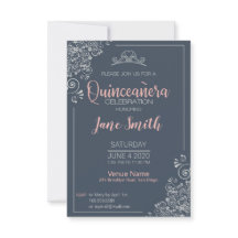 Elegante invitación floral de quinceanera de plata