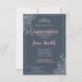 Elegante invitación floral de quinceanera de plata