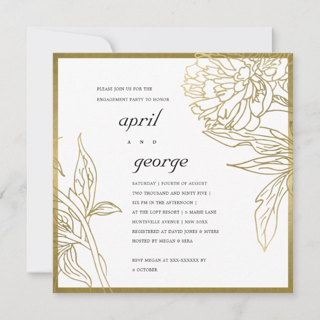 ELEGANTE INVITACIÓN FLORAL DE RELIEVE METALIZADO D (Anverso)