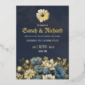 Elegante invitación floral de Relieve metalizado d