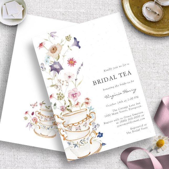 Elegante Invitación Floral de Té Nupcial (Elegant Bridal Tea Wildflower Floral Invitation by Painted Paperie
)