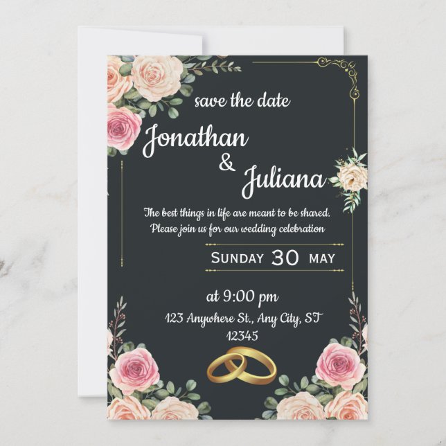 elegante invitación floral de Wedding Celebration (Anverso)