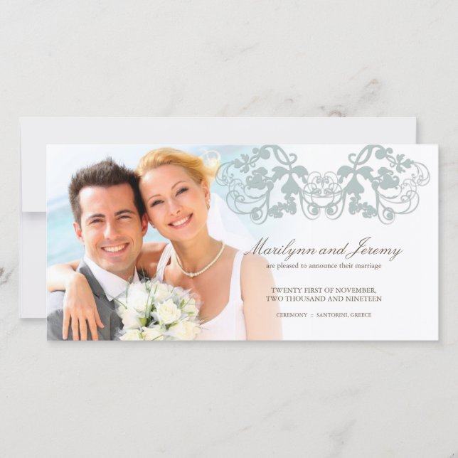 Elegante Invitación floral florida Boda azul (Anverso)