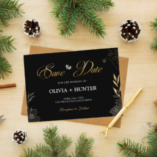 Elegante Invitación floral moderna de color negro